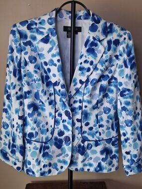 PECK & PECK WOMEN'S WHITE & BLUE JACKET BLAZER; Size 8